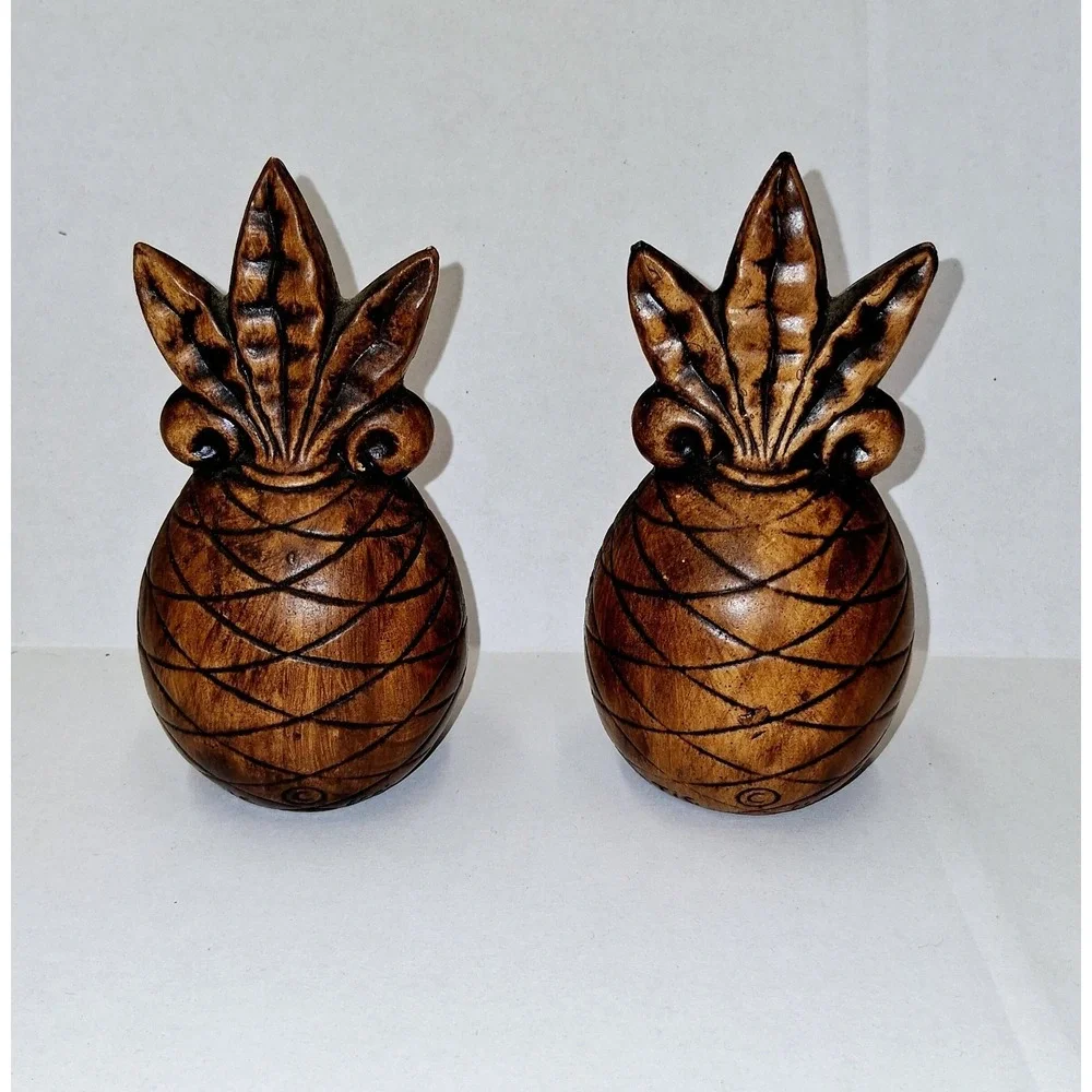 Treasure Craft Pottery USA Vintage Pineapple Salt & Pepper‎ Shakers Set Brown 4